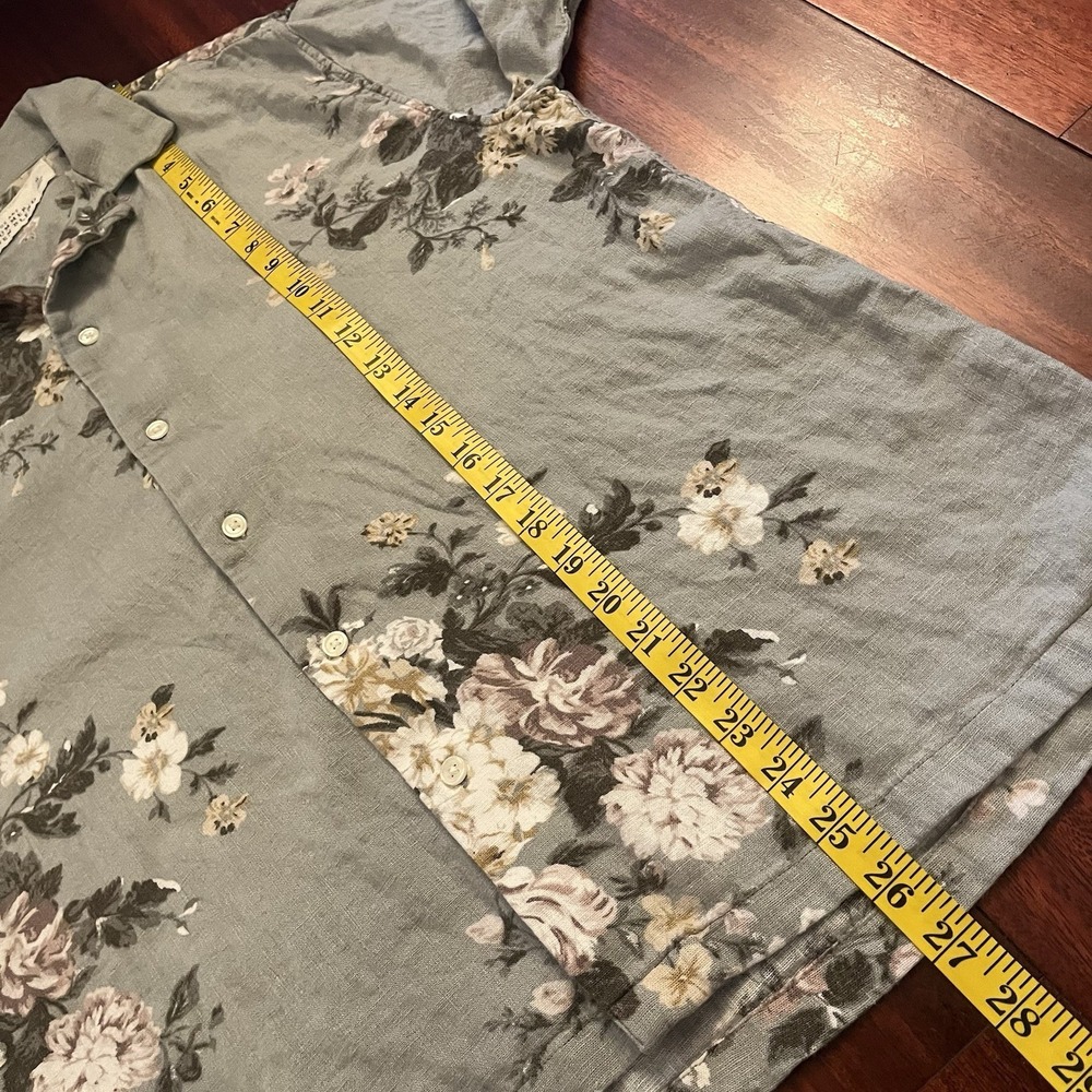 Abercrombie Fitch Shirt Mens Sage Small Summer Linen Blend Floral Camp Button Up - Picture 10 of 11
